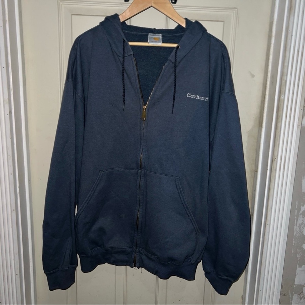 VINTAGE CARHARTT MENS XXL NAVY BLUE ZIP UP HOODIE